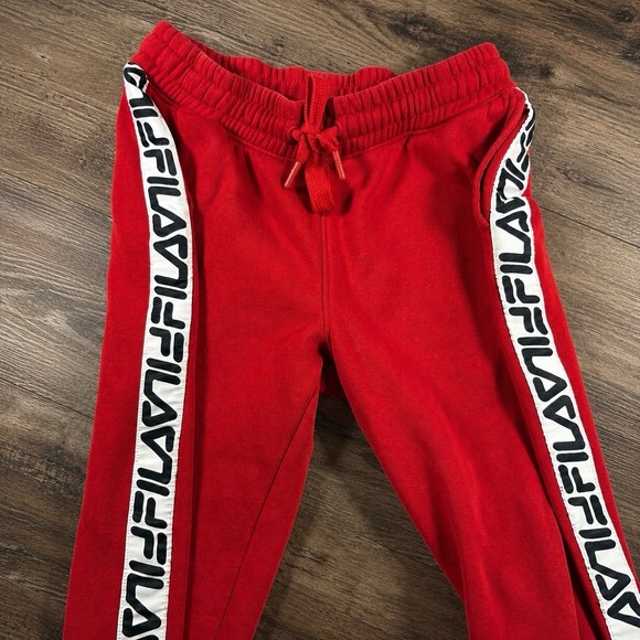 Fila Other - FILA Logo Tape Jogger Sweatpants Mens M Red Fleece Lined Athletic Side Stripe